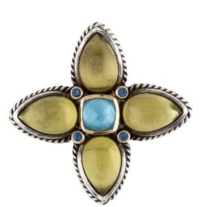 David Yurman Quatrefoil Enhancer Pendant Lemon Citrine Blue Topaz Sapphire 925